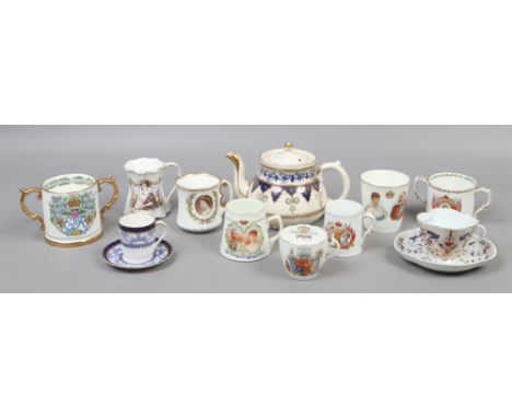 A collection of bone china to include early 19th century commemorative ware, Arthur Wood tea pot, Copeland Spode etc.