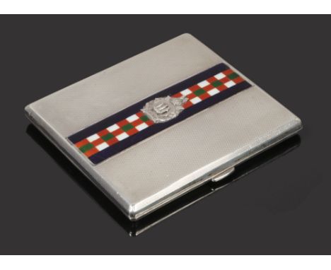 A silver &amp; enamel Scottish Kings Borderers cigarette case, assayed Birmingham by Goldsmiths &amp; Silver Smiths Co. Ltd 1
