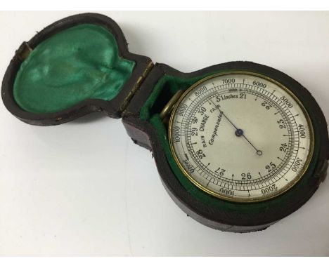 Unusual late 19th / early 20th century pocket combination barometer / thermometer / compass, with silvered dials, 4.5cm diame