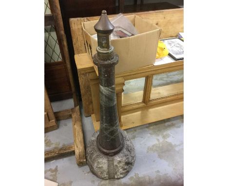 Impressive Edwardian Cornish Serpentine lighthouse Lamp of monumental proportions, with brass light fitting, 103.5cm in heigh