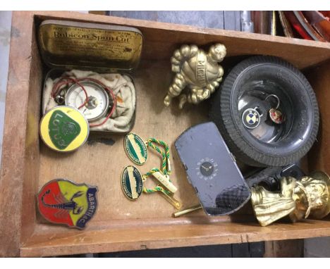 1930s combined rear view mirror and clock and other automobilia