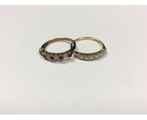 9ct gold ruby and diamond nine stone half eternity style ring, size N and similar 9ct gold diamond seven stone ring, size O½C