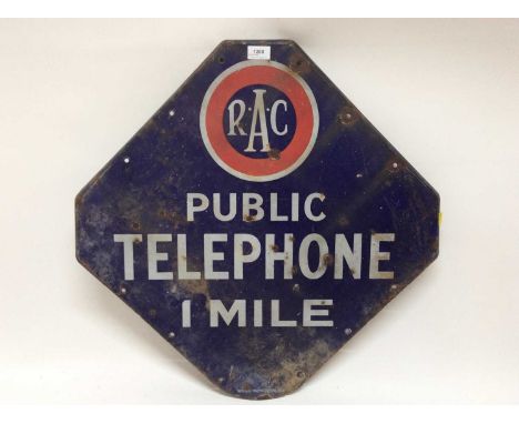 Vintage RAC 'Public Telephone 1 Mile' enamel sign, 65 x 65 cm overall