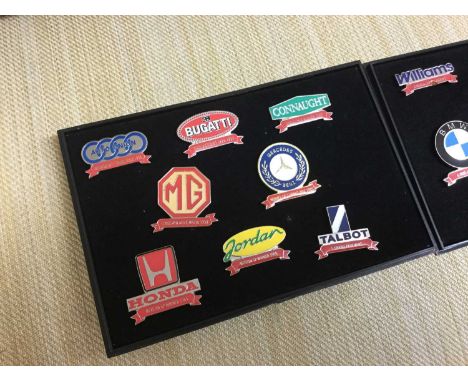 Group of 15 enamel car pin badges displaying motor racing honours