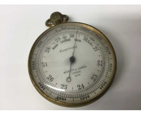 Early 20th century pocket barometer by Negretti &amp; Zambra, the silvered dial numbered 12150, 5cm diameter