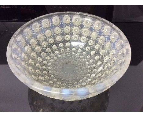 Good quality 1950's Lalique opalescent Nemours pattern glass bowl, signed Lalique France, 25.5cm diameterCondition report: Ve