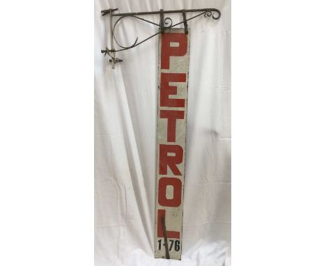 Vintage metal hanging Petroleum sign originaly from Friars Street petrol station Sudbury on original bracket 161 cm high