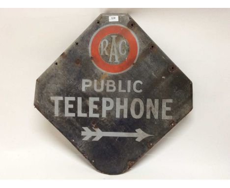 Vintage RAC 'Public Telephone' enamel sign, with right directional arrow, 65 x 65 cm overall