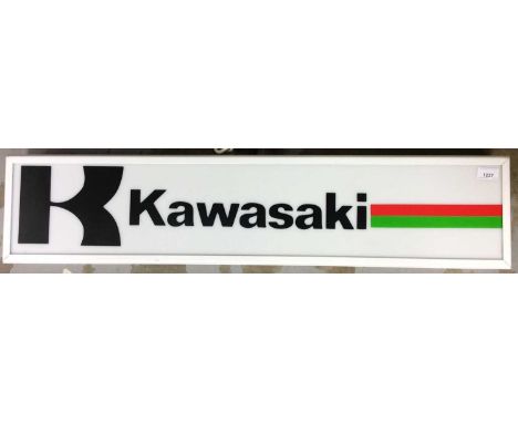 Kawasaki Motorcycles illuminated garage sign, 96 x 22cm overallCondition report: The sign is not new, there are no markings o