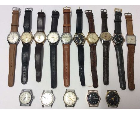 Group fifteen vintage wristwatches including Mortima, Ingersoll Triumph, two Inventic, Mira, Jax, Splendex calendar, two Smit
