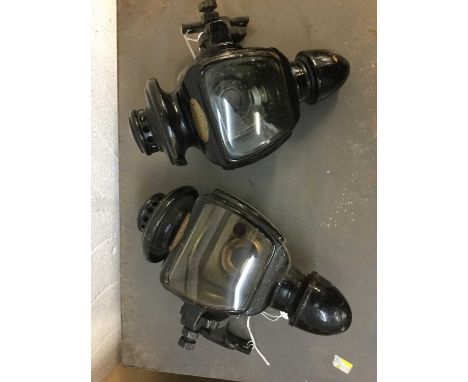 Pair Butlers Ltd Vintage car opera lamps with bevelled glazed panels and original brackets
