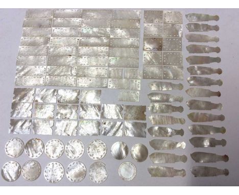 Large group of Chinese carved mother of pearl gaming counters (80 plus)