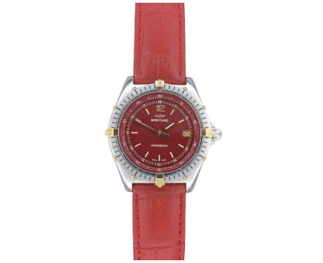 BREITLING - An Antares stainless steel and gold gentleman's automatic wristwatch, ref. 81970. The signed burgundy dial with 1