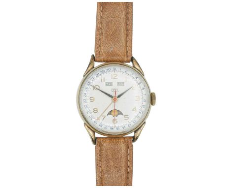 EBEL - A gold-plated triple calendar moon-phase manual wind gentleman's wristwatch. The signed silvered dial with Arabic hour