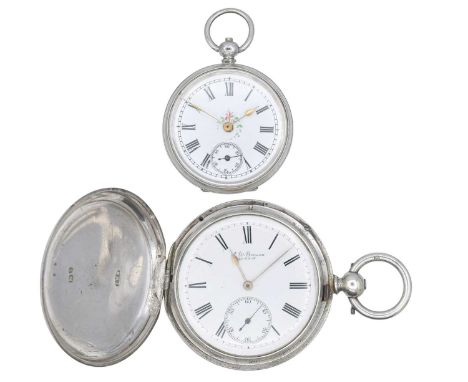 J. W. BENSON - 'The "LUDGATE" watch' silver full hunter key wind lever pocket watch. The signed white enamel dial with black 