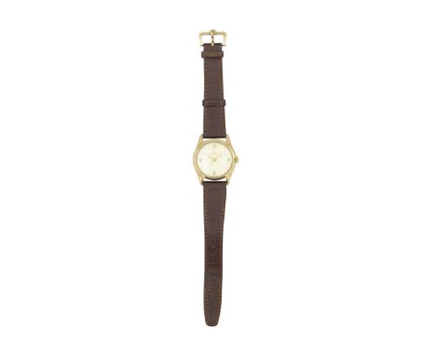 OMEGA - A 1950's 9k cased gentleman's manual wind wristwatch. Cal. 420, serial no. 14075050, circa 1954, the signed silvered 