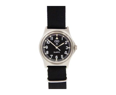 CWC - A G10 Royal Navy Issue stainless steel gentleman's quartz wristwatch. Circa 1985, the signed black dial with Tritium in