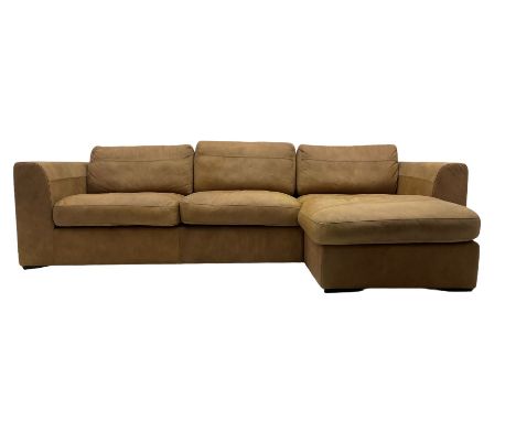 Corner sofa chaise upholstered in tan leatherDimensions: Height:&nbsp;66cm&nbsp; Length/Width:&nbsp;272cm&nbsp; Depth/Diamete