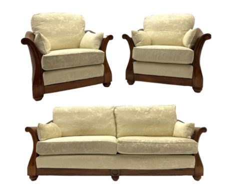 Multi-York - Hardwood framed berg�re lounge suite, three seat sofa (W204cm), and pair matching armchairs (W90cm), upholstered