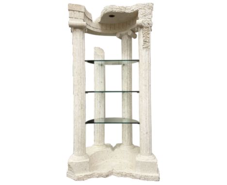 Cast architectural stone effect column display stand, fitted with three glass shelves Dimensions: Height:&nbsp;216cm&nbsp; Le