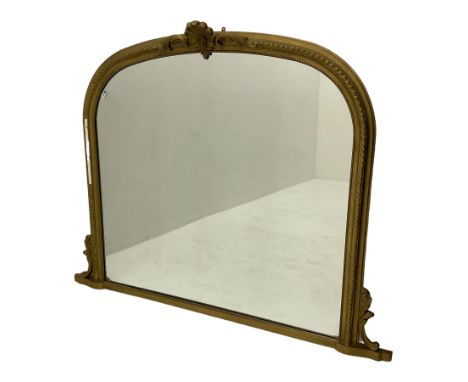 Late 20th century gilt overmantle mirror, in gardroon moulded frame with shell cartouche pedimentDimensions: Height:&nbsp;119