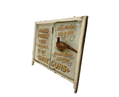 Late 19th century two pane sash window with later painted Purdy Shotguns advertising detailDimensions: Height: 87cm  Length/W