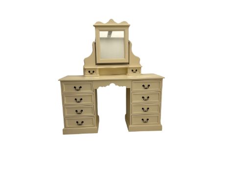 Painted pine twin pedestal dressing table, fitted with eight drawers, with mirrorDimensions: Height:&nbsp;77cm&nbsp; Length/W