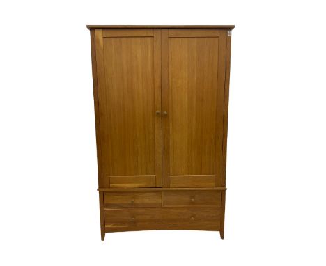 Light oak double wardrobe, three base drawersDimensions: Height:&nbsp;191cm&nbsp; Length/Width:&nbsp;120cm&nbsp; Depth/Diamet