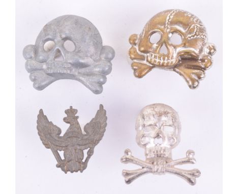 WW2 Third Reich Peaked Cap Regimental Tradition Badges, being a silvered Brunswick skull and crossbones as worn by Infantry r