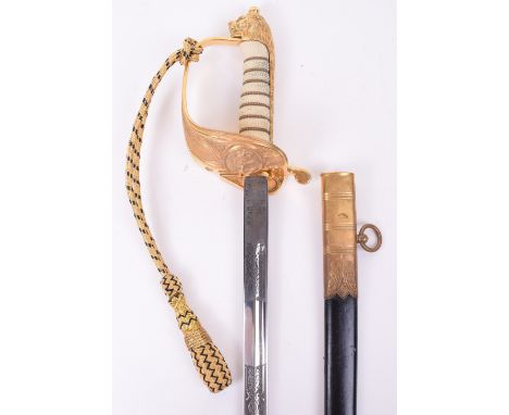 EIIR Royal Navy Officers Dress Sword, photo etched blade by Wilkinson with crowned EIIR cipher and fouled anchor amidst oak l