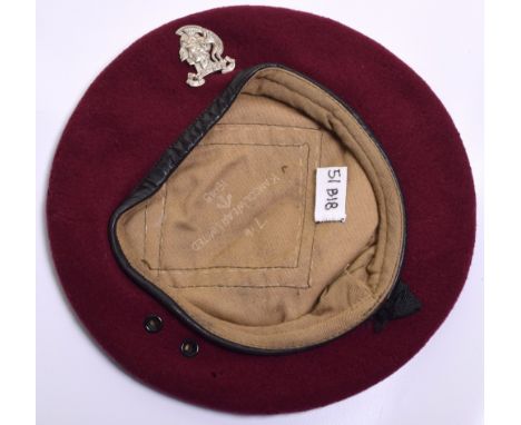 1945 Dated Artists Rifles Airborne Maroon Beret, fine example with leather trim, tan cloth lining with white inked size stamp