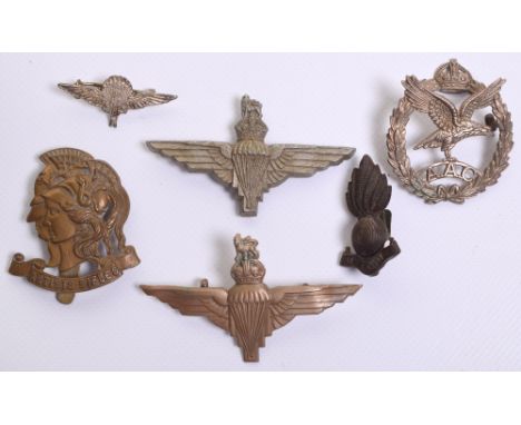 WW2 War Economy Plastic Parachute Regiment Cap Badge, with two blade fittings to the reverse, white metal Parachute regiment 