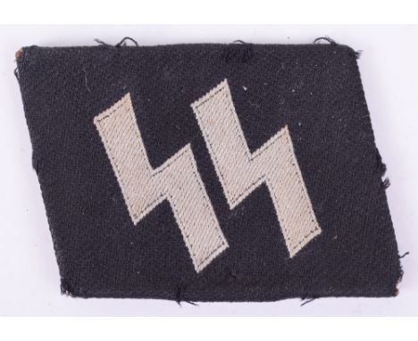 Waffen-SS Other Ranks Collar Patch, being a late war bevo woven example on black cloth attached to card backing. Good used ex