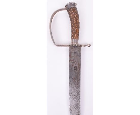 English 17th Century Silver Mounted Hunting Hanger, curved tapered single edge blade with false edge, deeply struck on each s