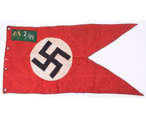 Scarce Third Reich SA-Gruppe Sachsen Cavalry Company Pennant / Flag, red cotton swallow tail pattern flag with multi-piece sw