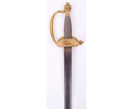 British 1796 Pattern Infantry Officers Sword, regulation blade etched with crowned GR (faint) royal arms and military trophie