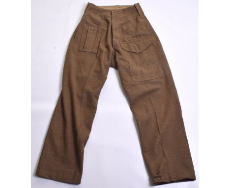 1937 / 1940 Pattern Battle Dress Trousers, with 1937 pattern belt loops to the waist and ankle tabs. Button exposed front she