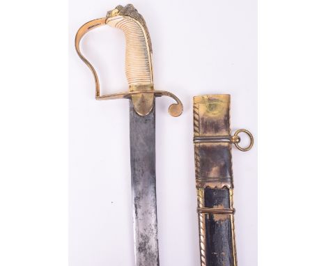 ^ Georgian Light Cavalry Officers Sword of 1796 Pattern Type, broad blade with single edge and single fuller etched with crow