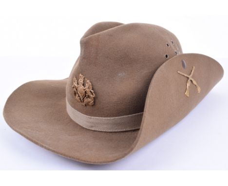 WW2 British Army Bush / Slouch Hat, good example of the brown felt bush hat with brass General Service Corps badge to the fro