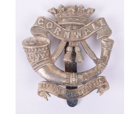 1st Volunteer Battalion Duke of Cornwall’s Light Infantry Cap Badge, white metal example with lower scroll. Slider fitting to