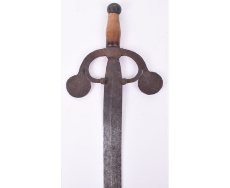 Rare Early African Sword after a Portuguese Model, broad curved single edge blade cut with a broad shallow fuller, elaborate 