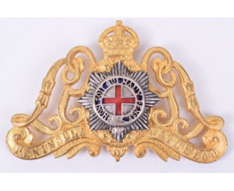 Household Cavalry The Life Guards Officers Pouch Badge, fine gilt metal Kings crown pouch badge with separate piece silvered 