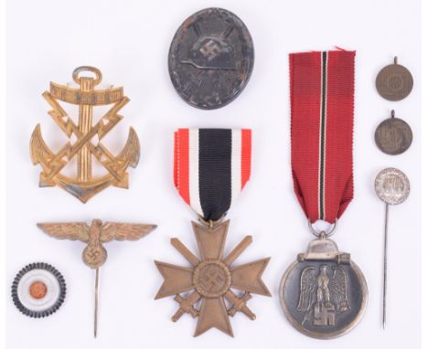 Grouping of Third Reich Medals and Awards, consisting of Eastern Front medal with ring stamped with number “6” for the maker 