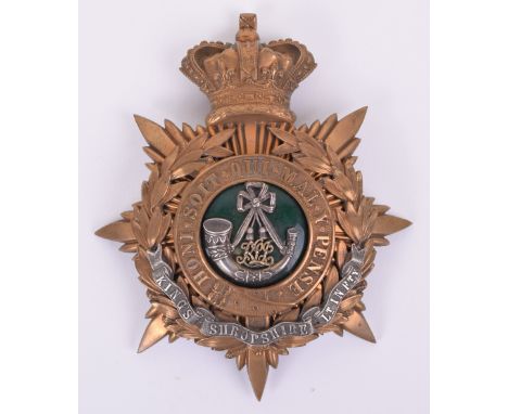 Victorian Kings Shropshire Light Infantry Officers Home Service Helmet Plate, good example of the crowned eight pointed star 