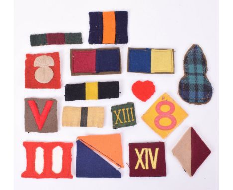 Various Cloth Regimental Formation Signs, including examples for the Royal Northumberland Fusiliers, 8th Battalion Manchester