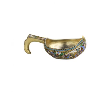 Small silver kovsh with gilding, created in the famous workshop of the Supplier to the Imperial Court Alexander Lubavin in Sa