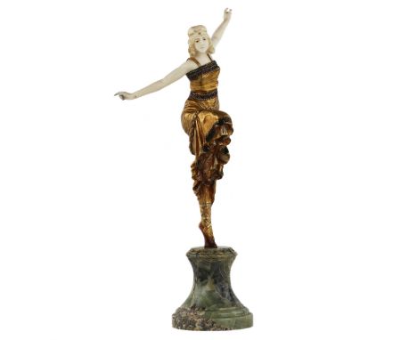 P. Philippe (1870-1930). Chryselephantine figurine. Bronze and ivory. Russian dancer, circa 1920. A magnificent example of Ar