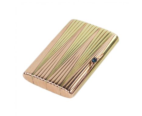 An elegant Russian gold 14 K rectangular cigarette case with rounded corners, made at the Beilin &amp; Son gold and diamond i
