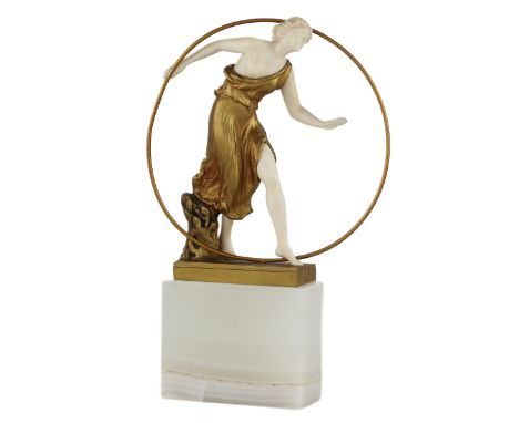 Chryselephantine bronze and ivory figurine Woman with a Hoop. Created by Georges Morin in 1920, this exquisite figurine is a 