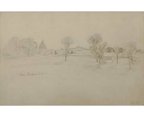 Hummel, Carl Maria (Weimar 1821 - 1907 Weimar), attr., Blick aus dem Park der Villa Borghese auf den Petersdom, Bleistiftzeic